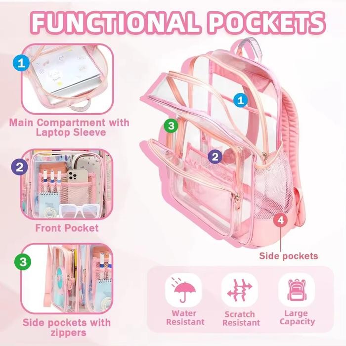 Tas Sekolah Anak Ransel Cewe Cowo Transparan Fashion Simpel Pvc Bagpack Anti Lecet Kedap Air Tas