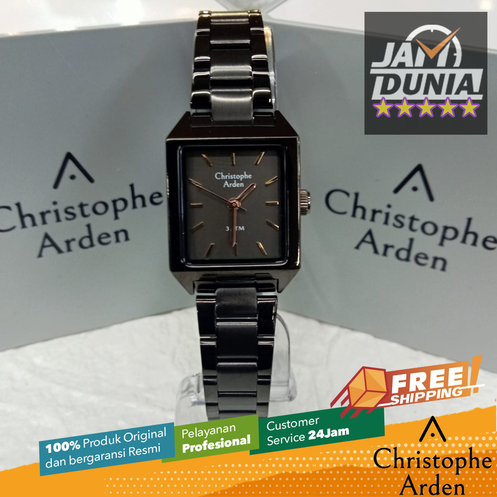JAM TANGAN CHRISTOPHE ARDEN WANITA ORIGINAL BLACK STAINLESS STEEL STRAP CAF1004 CA F1004 JAM ANALOG 