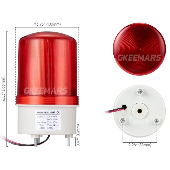 Larkin 1101J Red 12V 24V Dc 220V Ac Blinking Rotary Lamp Warning Light Led Merah Plus Alarm Sirine