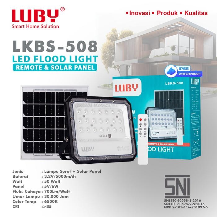 LAMPU TEMBAK LED SOLAR LUBY LBKS-508 LAMPU SOROT LED SOLAR LUBY LBKS508 50W 100W 200W