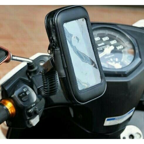 PREMIUM Holder Sepeda Motor Case Pegangan HP GPS Waterproof Anti Air Di Spion