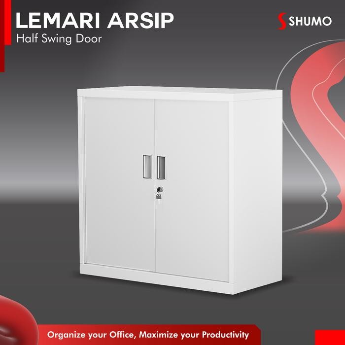 

SHUMO Super White Lemari Arsip Besi Kantor 2 Pintu Swing Plat Pendek Filling Kabinet File Half