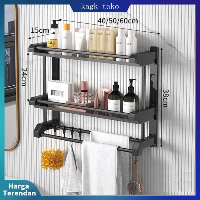 PREMIUM Rak Kamar Mandi Rak Handuk Dinding Stainless Tempat Sabun Shampoo