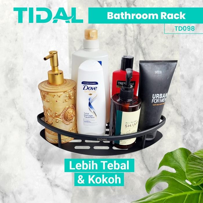 PREMIUM TIDAL Rak Sabun Shampo Sudut Segitiga Tempel Kamar Mandi Tebal Stainless Steel Hitam Tidal