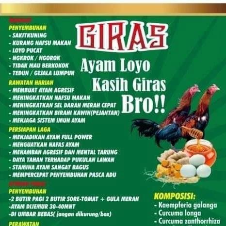 GIRAS JAMU KHUSUS AYAM LAGA VITAMIN AYAM LOYO LESU MENINGKATKAN MAKAN