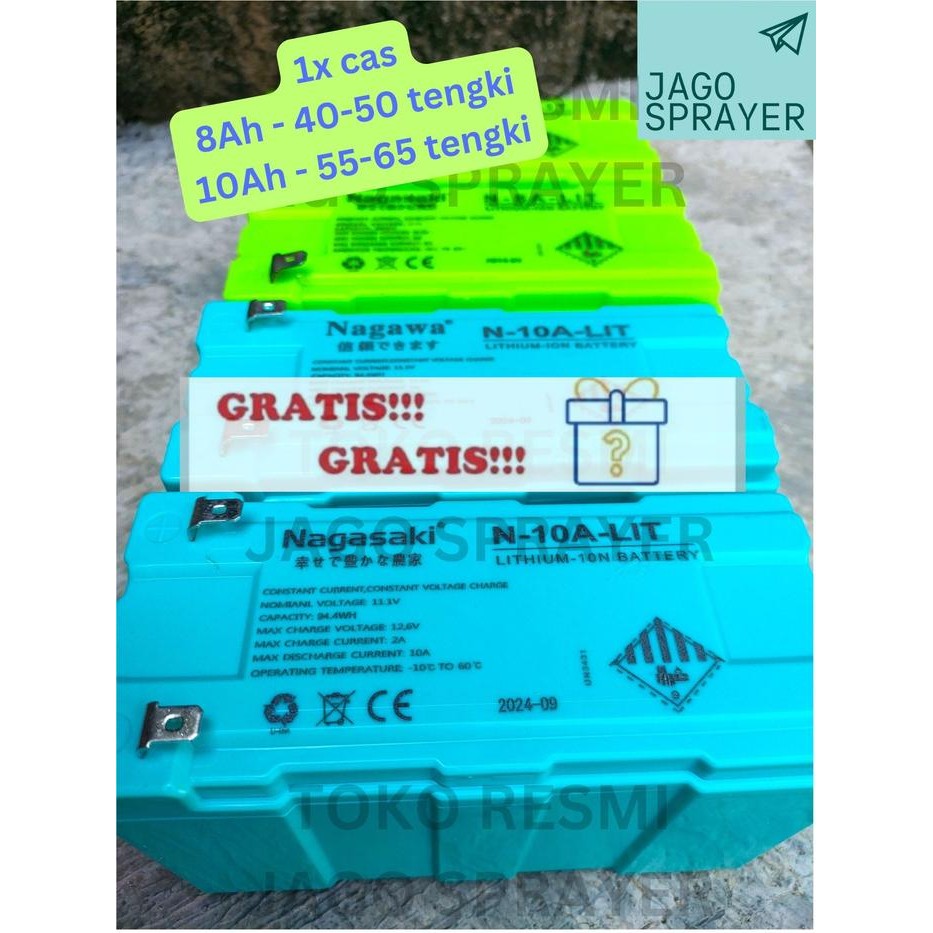 Toko Resmi Aki Lithium (Harus Dicas Charger Lithium) Sprayer Elektrik Nagasaki, Nagawa Tengki Alat