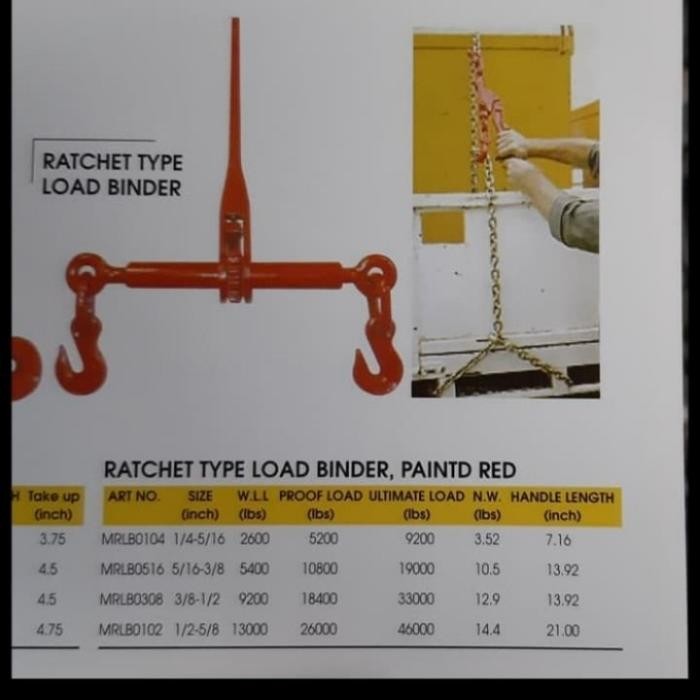 

RACHET TYPE LOAD BINDER 5/16 X 3/8 MODEL L150 KODE 1265