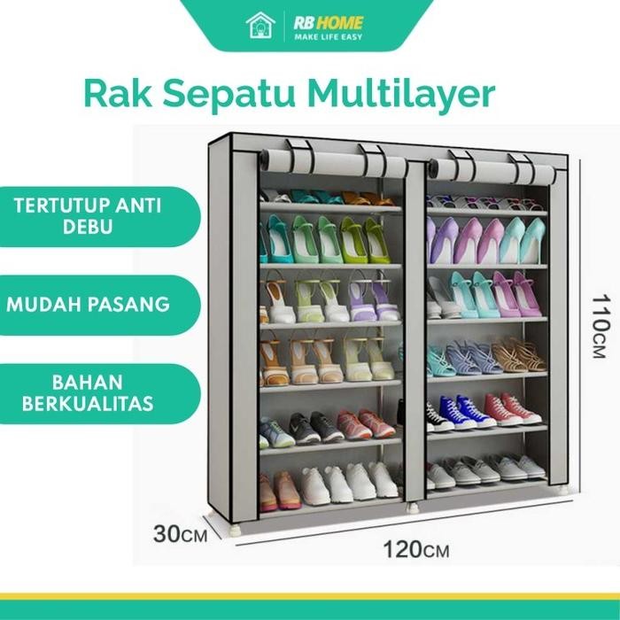 Rak Sepatu Susun Tertutup Lemari Plastik Serbaguna Portable Susun