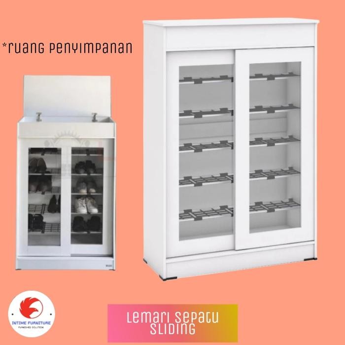 RAK SEPATU SLIDING KACA 24 PASANG / LEMARI SEPATU GESER KAYU KACA