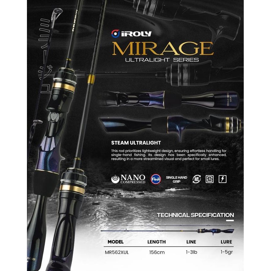 Rod BC / BAITCASTING IROLY MIRAGE ULTRALIGHT SERIES 150cm (1-3lbs)