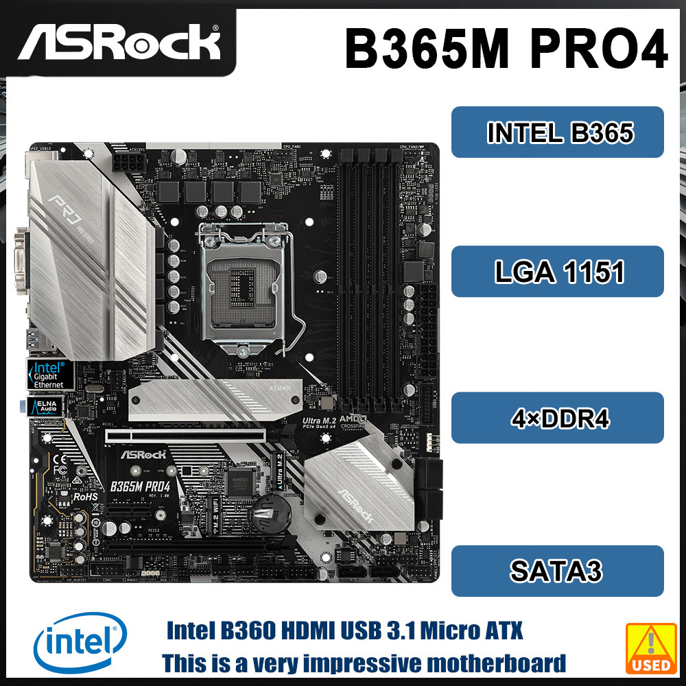 ASROCK B365M PRO4  Motherboard LGA1151 Intel B365 DDR4 64GB support i7-9700K i5-9400F i5-8400 i9-990