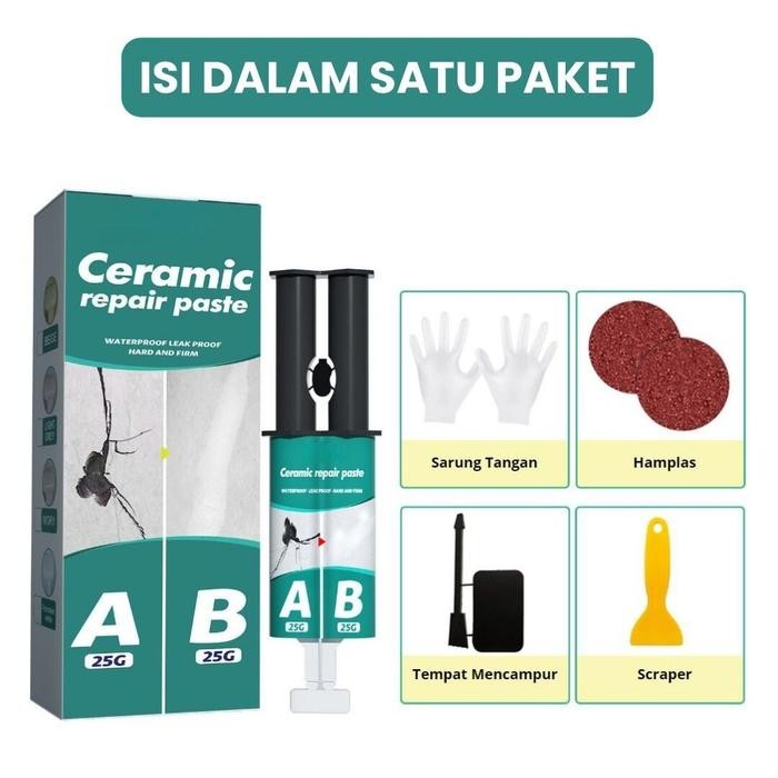 LEM SET PERBAIKAN PENAMBAL UBIN KERAMIK BAK MANDI RETAK WATERPROOF