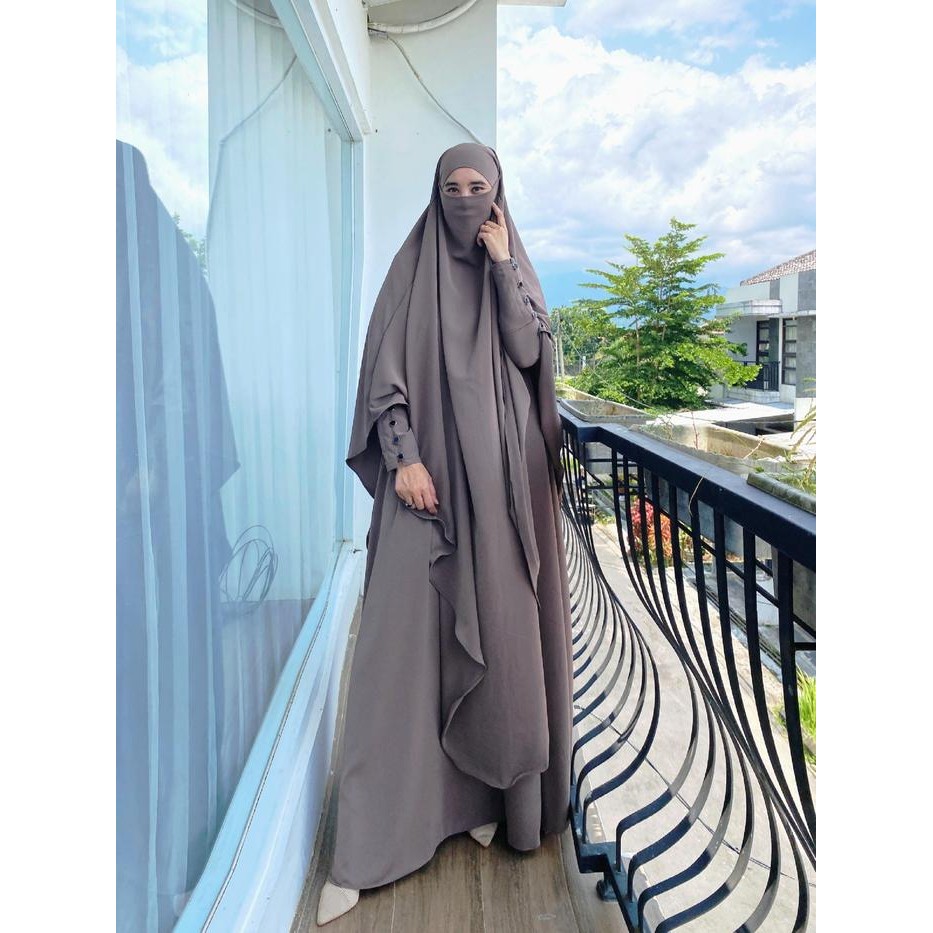 Assyabiya Abaya Set French Khimar Jumbo Bahan Anti Uv Mewah Elegan Gamis Wanita Syari Free Cadar