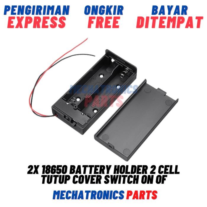 18650 Battery Holder Box Tempat 2 Cell Tutup Cover Switch On Off