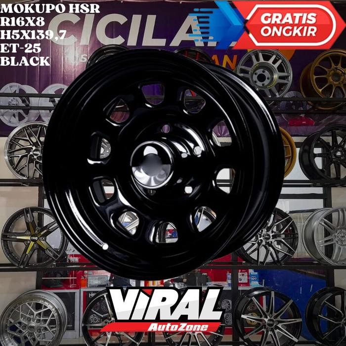 Velg Mobil Ring 16 Daytona type HSR Mokupo R16 Lebar 8 in Lubang 5 PCD 139,7 Black