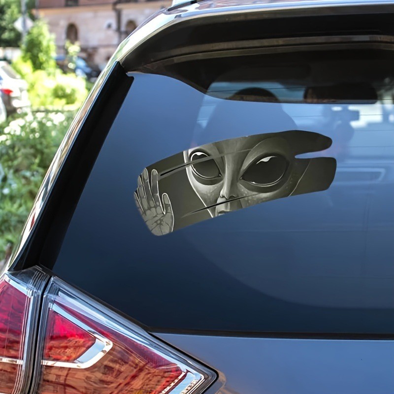 IMPORT 1PC Car Alien Glass Decal Hello paper Crack Decal Painted Body Scratches Cover Alien Modified