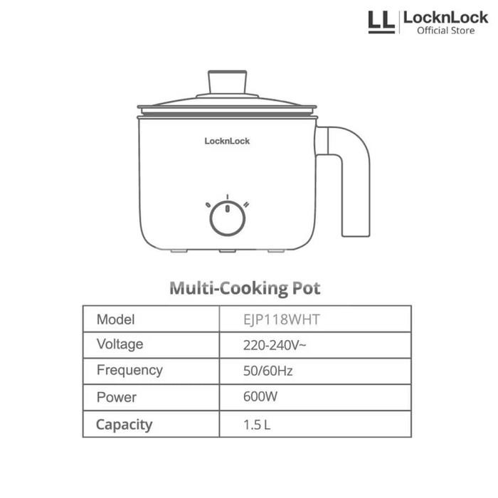 Terbaru LocknLock Multi Cooking Pot - EJP118WHT 1,5 Liter / Lock&Lock Panci Listrik Serba Guna 1,5