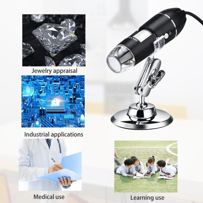 Microscope / mikroskop dengan Lampu LED Definisi Tinggi Kaca USB Kaca Pembesar 1600x