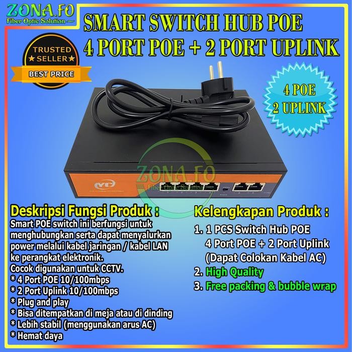Terlaris Switch Hub Poe 4 Port + 2 Uplink / Poe Switch Hub Poe 4+2 Port / Poe Switch 4 Port / Poe