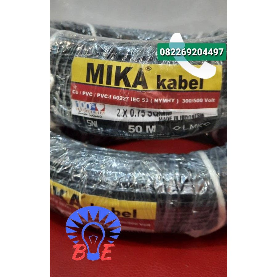 Kabel Mika 2X0,75 Nymhy Oval / Gepeng / Putih-Hitam