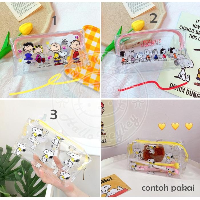 pouch tempat pensil kosmetik seaguna mika transparant snoopy
