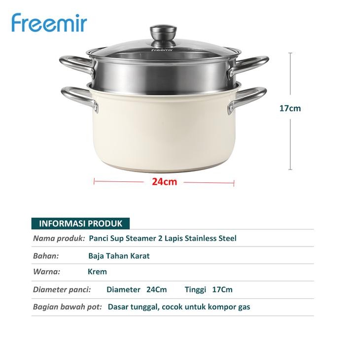 [Baru] Freemir Panci Kukus 2 Susun 24Cm Panci Stainless Steel Panci Anti Karat Anti Lengket
