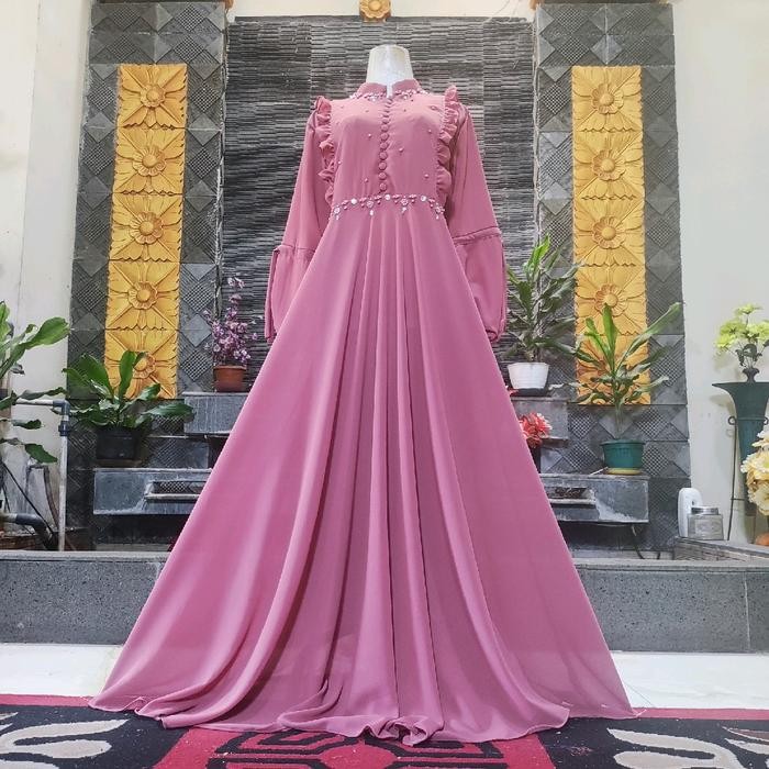 Diandra Gamis Ceruty Babydoll Rempel Dada Muslim Panjang Wanita Dress Maxi Kondangan Dewasa Mewah