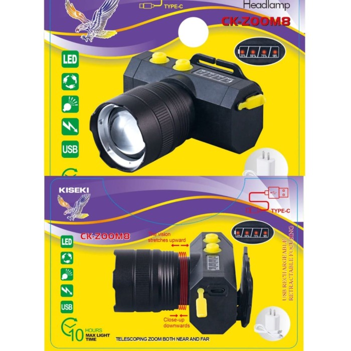 Senter Kepala Head Lamp Kiseki CK-ZOOM8 & CK-ZOOM6 100W / Senter Kepala Rechargeable