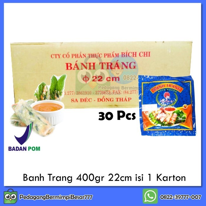 

BANH TRANG RICE PAPER 400GR CARTON ISI 30PCS KULIT LUMPIA VIETNAM KODE 158