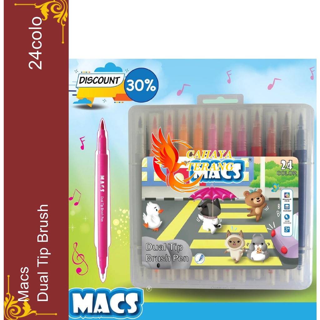 

Spidol MACS Dual Tip Brush Pen Marker Color 24 Warna Macs Pena Kuas Warna Ujung Ganda Promo