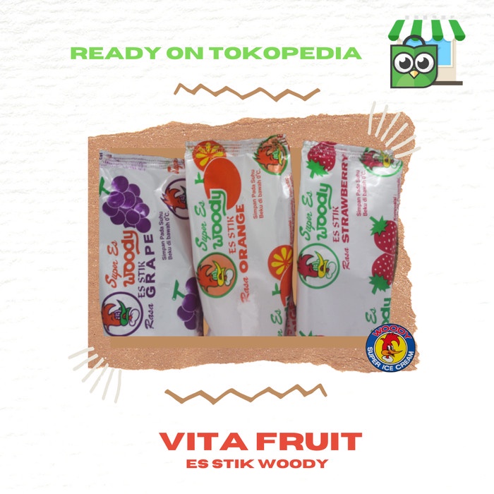 

ICE CREAM WOODY, ES STIK WOODY VITA FRUIT HARGA /PACK TERMURAH KODE 1107