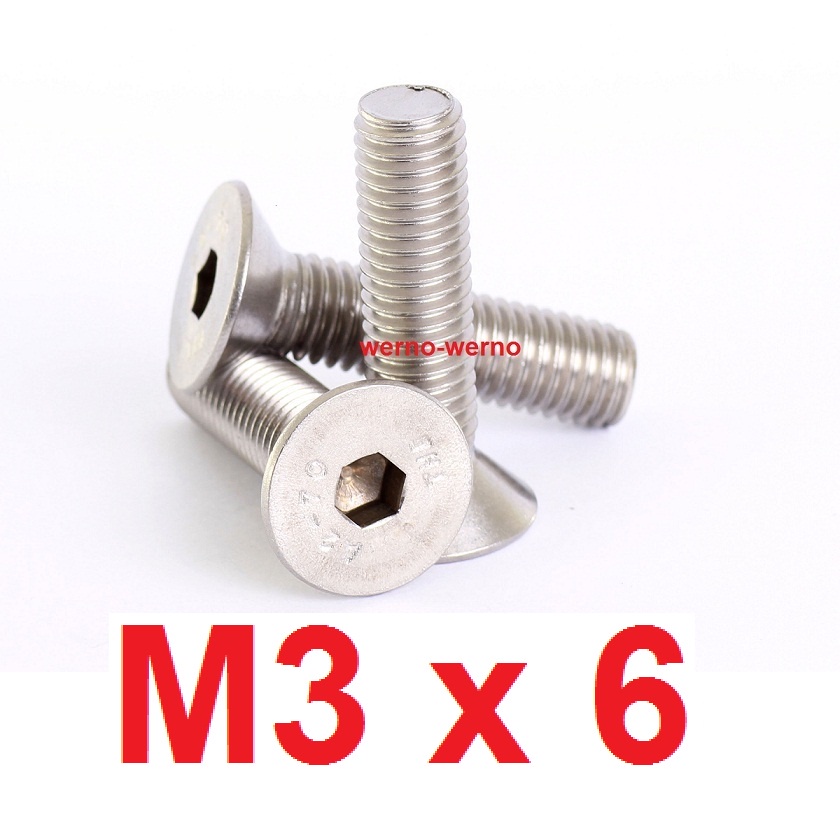 Baut L Flat Head M3x6 Stainless Countersunk M3*6 3mm x 6mm Hex Bolt SS304 Sekrup Screw Verseng CSK