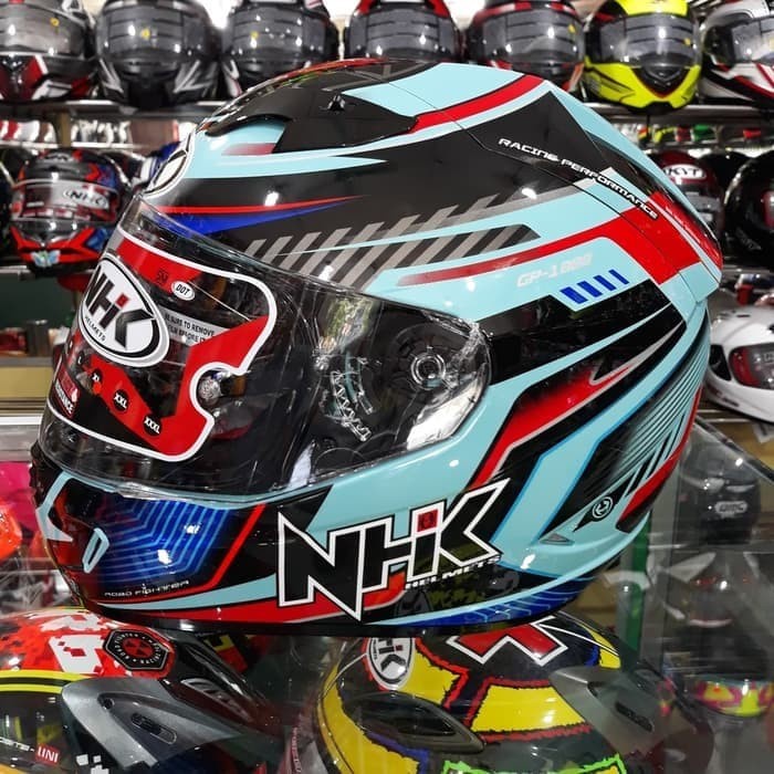 Helm Nhk Gp1000 Plasma Black Sky Blue Fullface Nhk Gp 1000