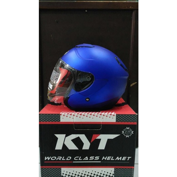 Helm Kyt Kyoto Blue Doff Half Face Full Visor Biru Dop Halface