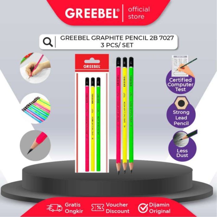 

TERJAMIN GREEBEL Pensil Kayu 2B 7027/Karakter/Grafit/Graphite/ tdk beracun utk ujian sekolah/gambar
