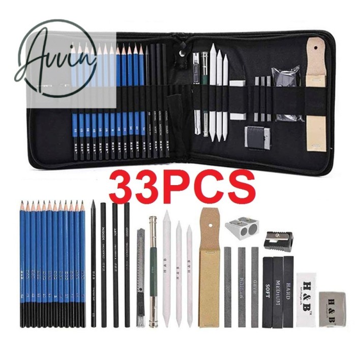 

BERGARANSI READY STOCK Sketch Set Pensil Pisau Penghapus 33PCS Pensil Gambar Sekolah Pencil Drawing