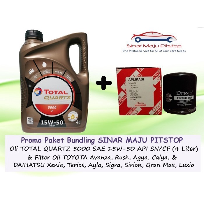 Paket Oli Total Quartz 5000 15W-50 & Filter Daihatsu Xenia & Terios