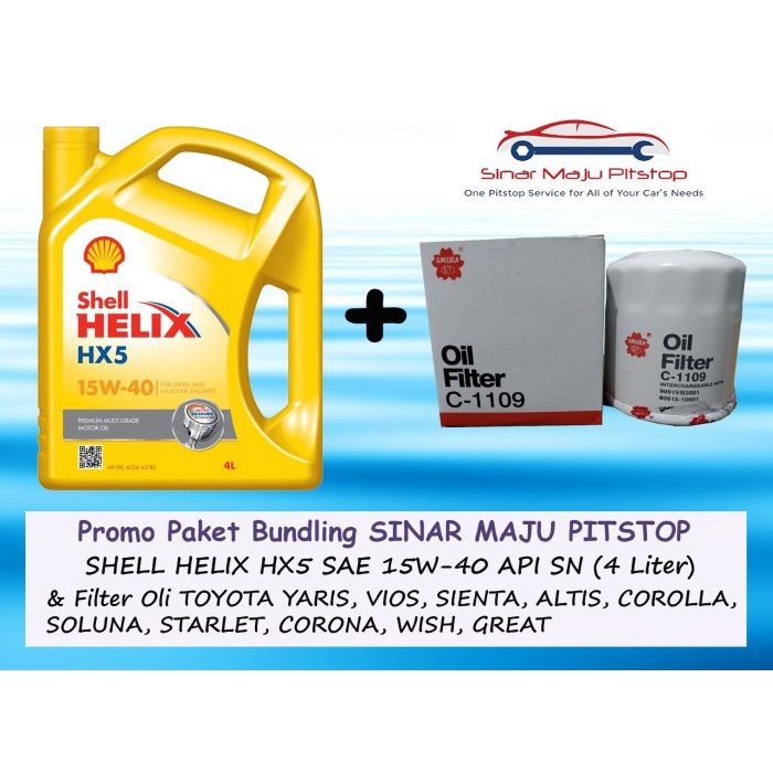 Paket Oli Shell Helix Hx5 15W-40 & Filter Mobil Toyota Yaris & Vios