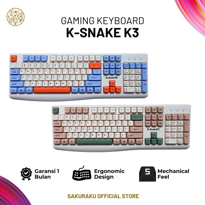K-Snake K3 Keyboard 100% Keys Mechanical Feel Non RGB Light
