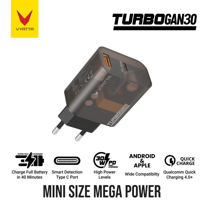 VYATTA TURBO GAN 30W FAST CHARGER PD TYPE C IPHONE 14 SAMSUNG XIAOMI