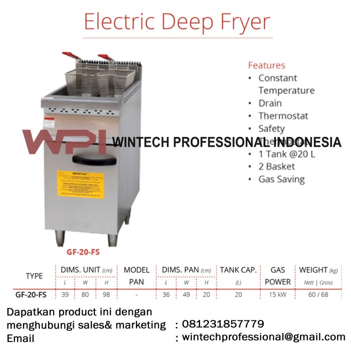 GETRA GF-20-FS PENGGORENGAN FREE STANDING DEEP FRYER WITH THERMOSTAT