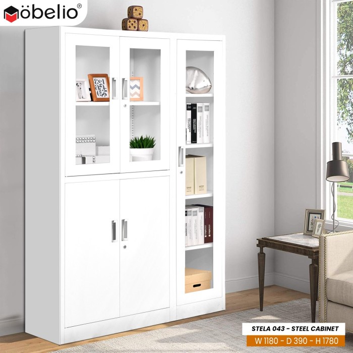 

Mobelio - Lemari Filling Kabinet Besi Kaca Rak Terbuka