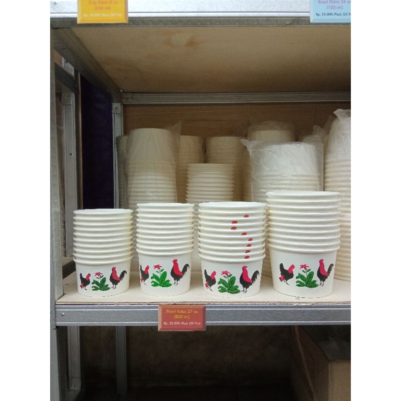 Disc Paper Bowl Mangkok Mangkuk Ayam Jago Papper Cup Rice Bwol Kertas Mie Ayam Bakso Baso Indomie
