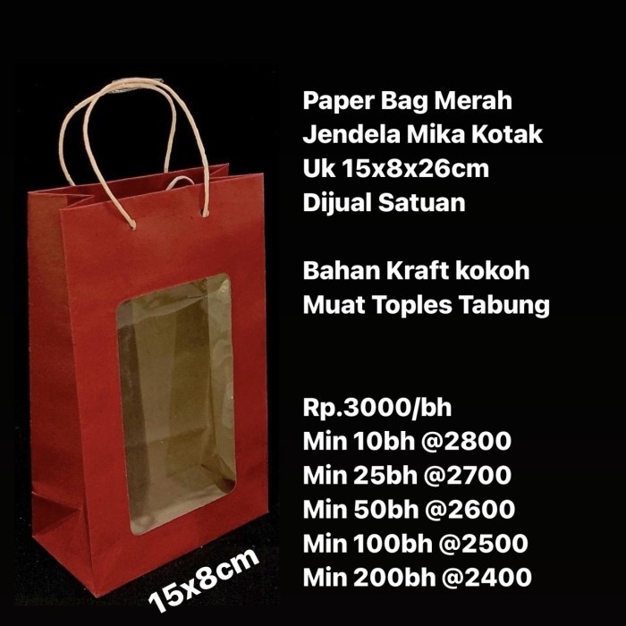 

Flashshow Paper Bag Merah Jendela Mika Kotak Uk 15x8x26cm Dijual Satuan