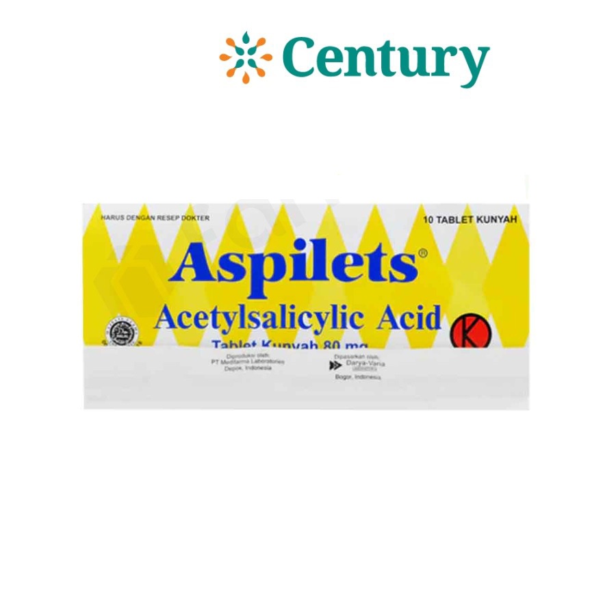 ASPILETS CHEWABLE 80MG 1 STRIP 10 TAB / ACETYLSALICYLIC ACID / NYERI / PENGENCER DARAH / SAKIT KEPAL