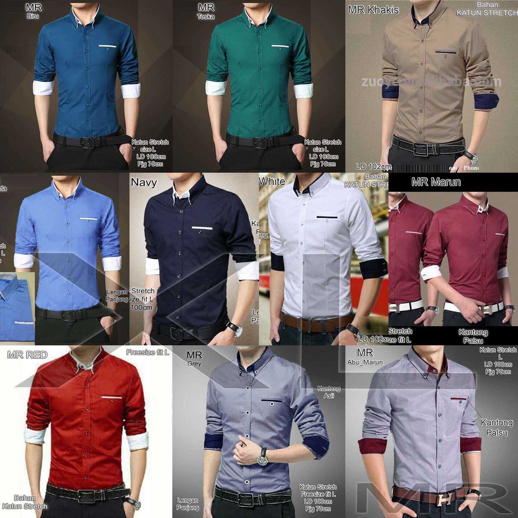 Wilson233 busanapriashop Kemeja Pria MR Lengan Panjang pjg size XL LD=106cm pakaian pria cowok polos