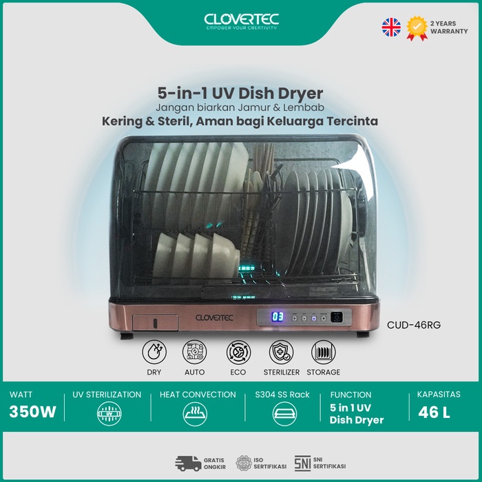 Clovertec CUD-46RG 5-in-1 UV Dish Dryer Sterilizer 53x37x43cm