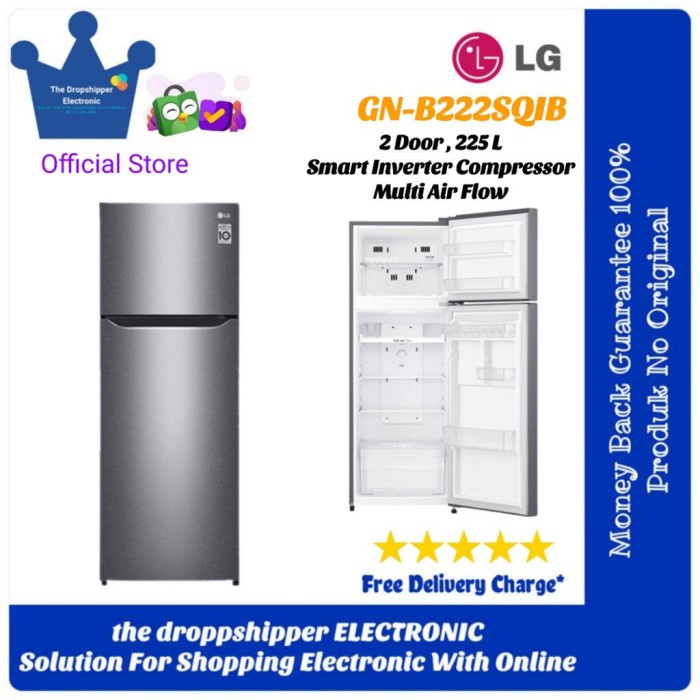 KULKAS LG GN-B222SQIB INVERTER 2 PINTU LG 225 LITER LG GN B222SQIB