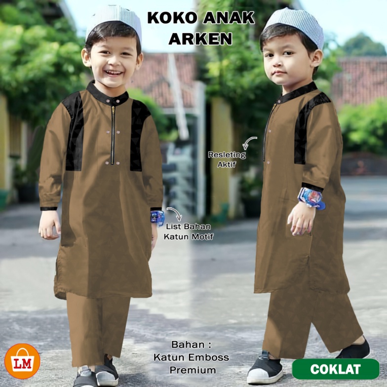 KODE E MA ARKEN SET - Setelan Baju Celana Koko Anak Muslim Bahan Katun Premium Lengan Pendek Size XS