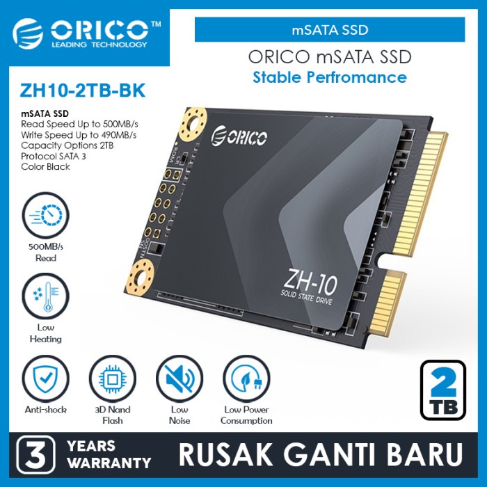 thumbnail image 2 of ORICO 1TB MSATA Internal Solid State Drive – SATA III 6Gb/s – Super Speed (ZH10 Series) 2 of 3